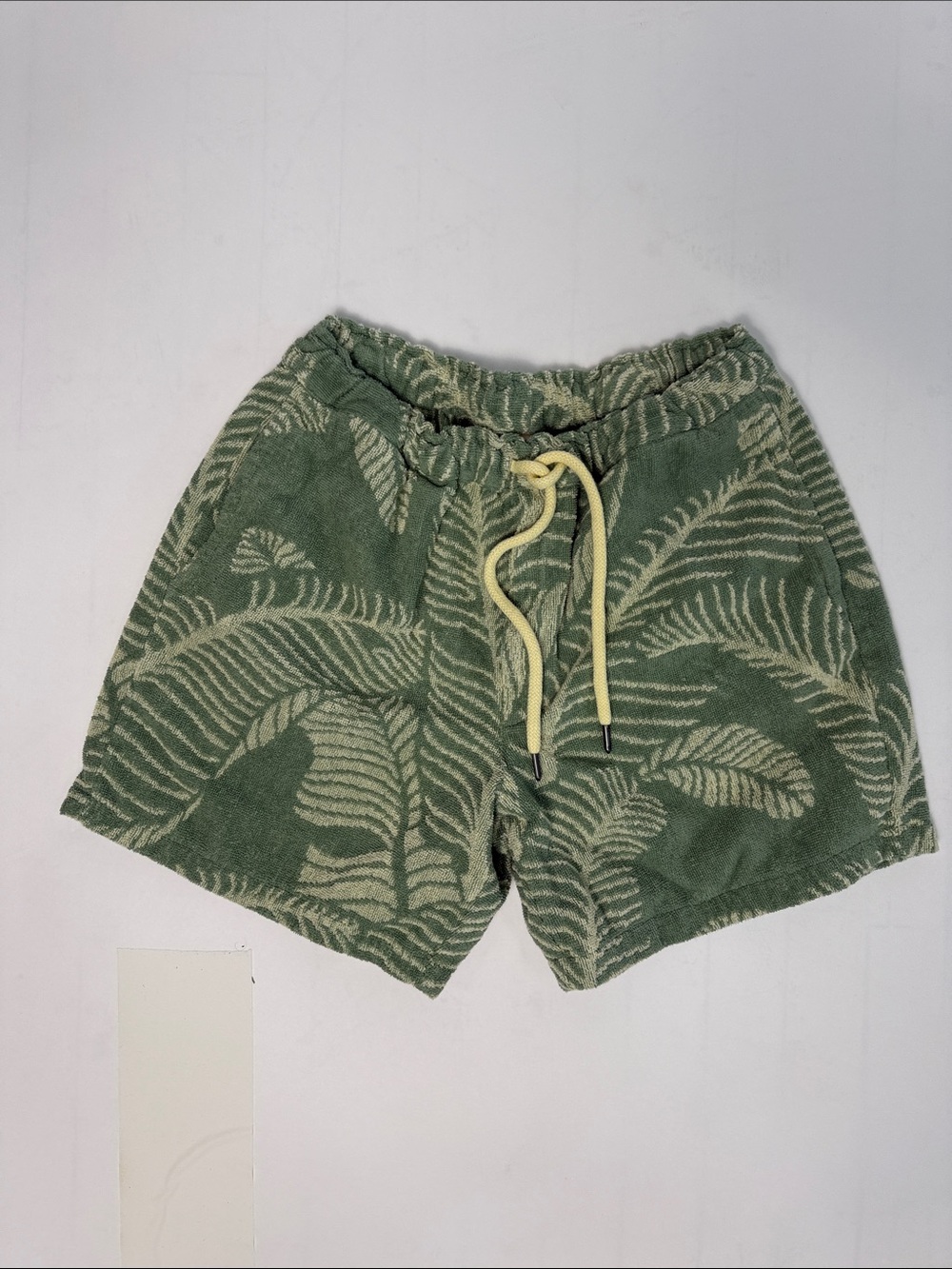 OAS Green Palm-Pattern Terry Drawstring Shorts